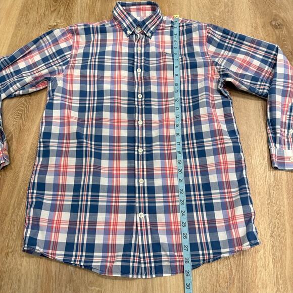 Vineyard Vines Plaid Shirt Boys Kids Size XL 20 Navy Blue Red Long Sleeve Whale - Picture 6 of 11